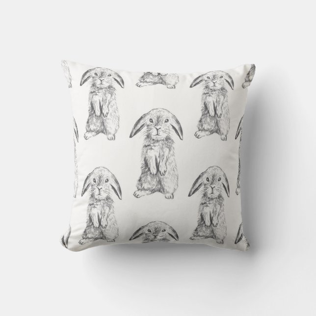 Bunnies, B/W Throw Pillow (Front)