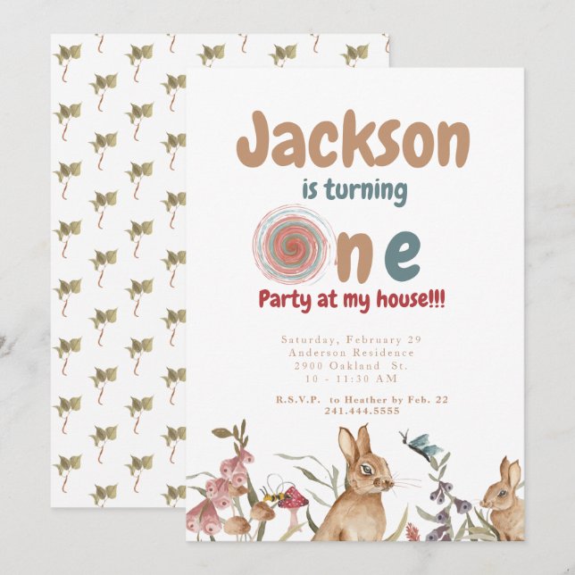 Bunnies Baby 1st Birthday Party II Invitation (Front/Back)