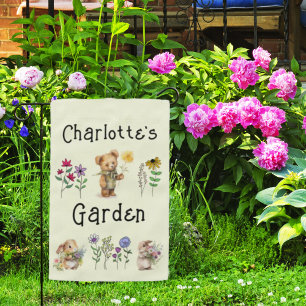Bunnies Bear Wildflower Personalized Weatherproof Garden Flag