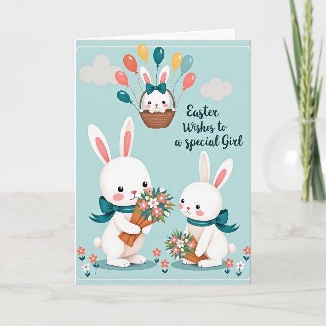 Bunnies Bouquet Springtime Card (Front)