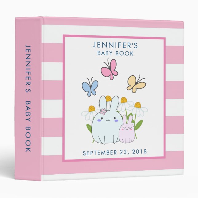 Bunnies, Butterflies & Daisies Baby Book 3 Ring Binder (Front/Spine)