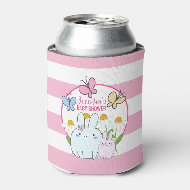 Bunnies, Butterflies & Daisies Baby Shower Can Cooler (Can Front)