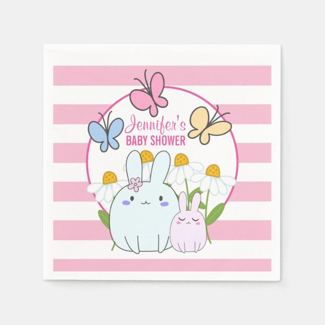 Bunnies, Butterflies & Daisies Baby Shower Napkins (Front)
