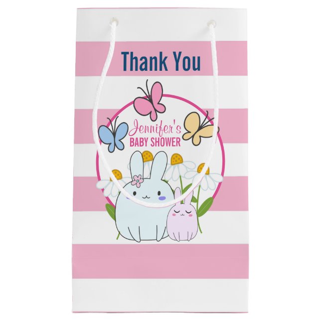 Bunnies, Butterflies & Daisies Baby Shower Small Gift Bag (Front)
