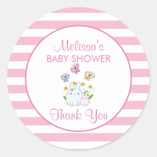 Bunnies Butterflies  Daisies Baby Shower Thanks Classic Round Sticker