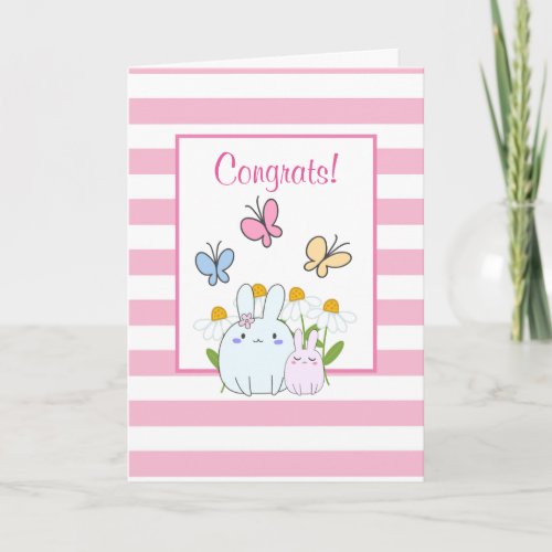 Bunnies Butterflies  Daisies Congrats Card