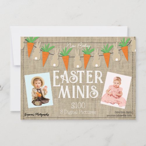 Bunnies  Carrots Easter Minis Photography Flyer  Invitation