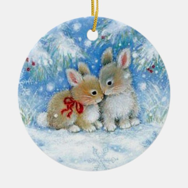 Bunnies Ceramic Ornament (Front)