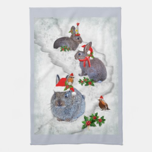 Bunnies Christmas Party Kitchen Towel