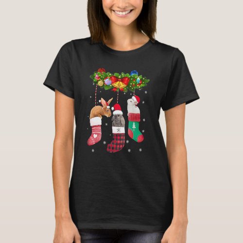 Bunnies Christmas Stockings Xmas Santa Hat Rabbit T_Shirt