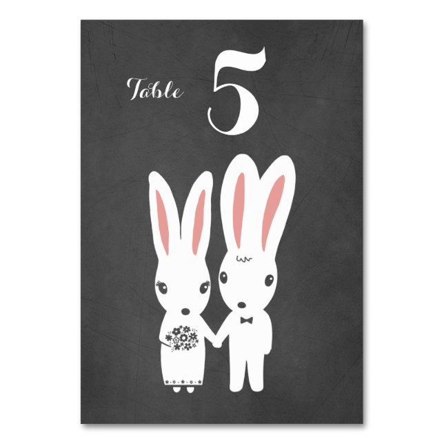Bunnies Couple Chalkboard Style Wedding Reception Table Number (Front)
