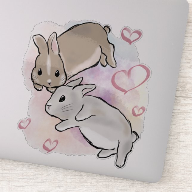 Bunnies cuddling watercolor  sticker (Detail)