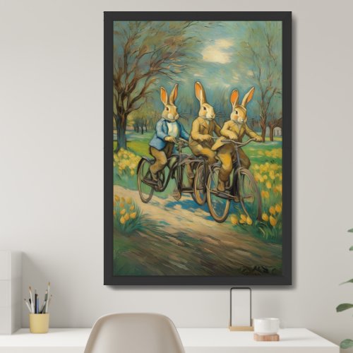 Bunnies Cycling In Spring Water_Colour Wall Decor