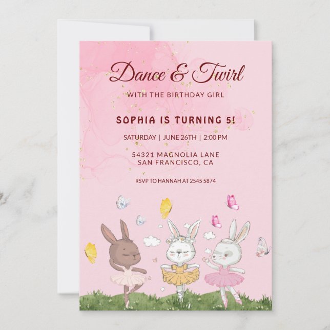 Bunnies Dance and Twirl Birthday Invitation (Front)