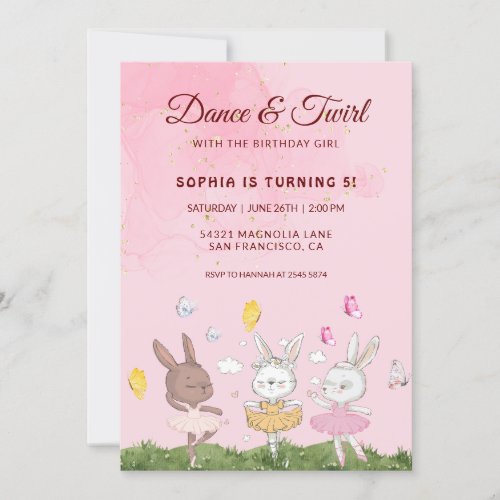 Bunnies Dance and Twirl Birthday Invitation