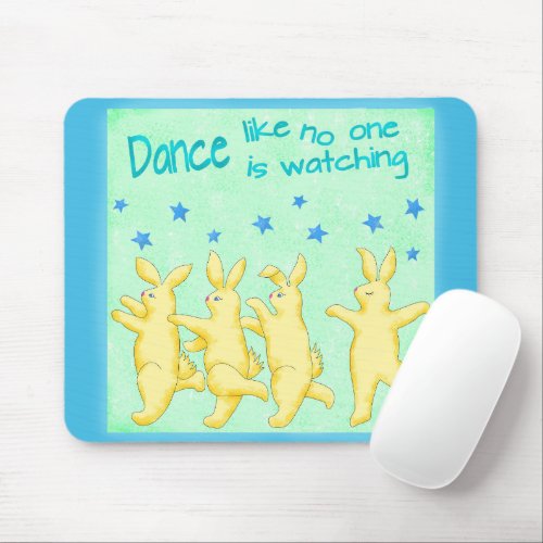 Bunnies Dance Like No Ones Watching Yellow Green Mouse Pad