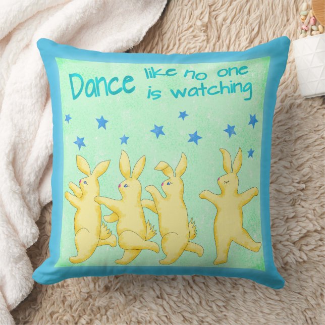 Bunnies Dance Like No One's Watching Yellow Green Throw Pillow (Blanket)