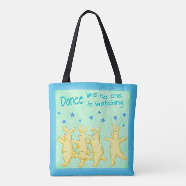 Bunnies Dance Like No One's Watching Yellow Green Tote Bag (Back)