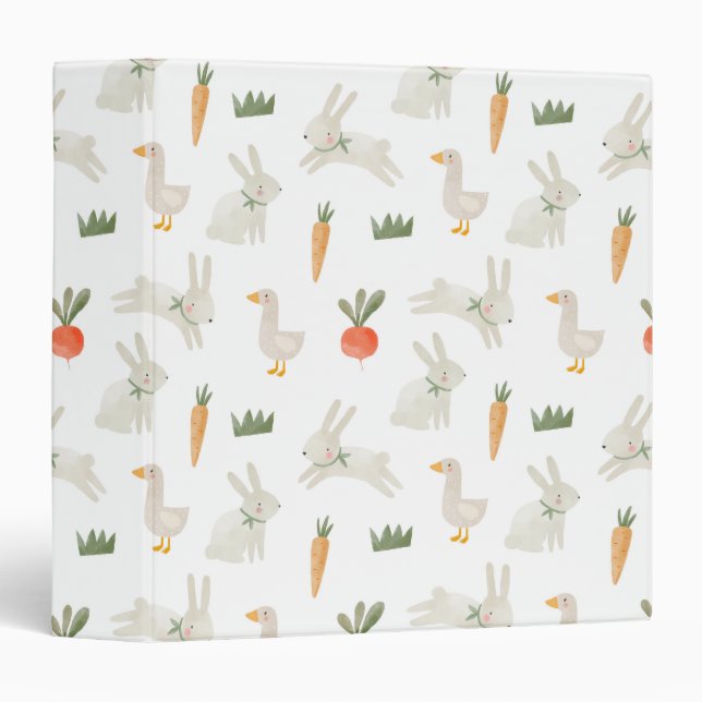 Bunnies & Ducks on the Farm Pattern 3 Ring Binder (Front/Spine)