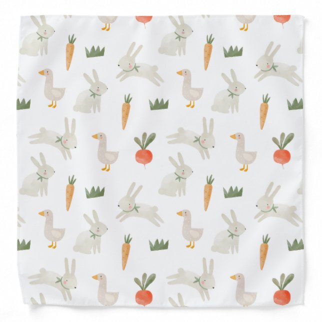 Bunnies & Ducks on the Farm Pattern Bandana (Front)