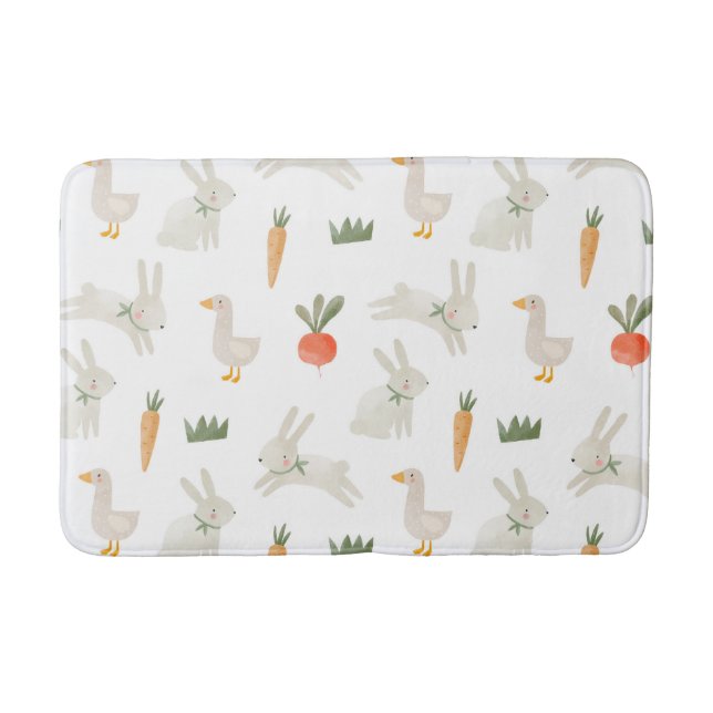 Bunnies & Ducks on the Farm Pattern Bath Mat (Front)