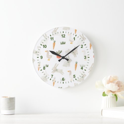 Bunnies  Ducks on the Farm Pattern Large Clock