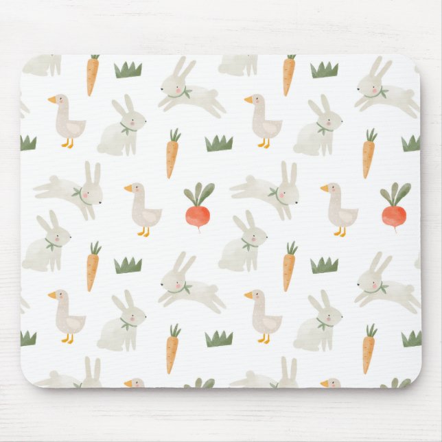 Bunnies & Ducks on the Farm Pattern Mouse Pad (Front)