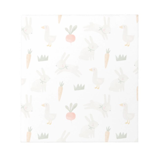 Bunnies & Ducks on the Farm Pattern Notepad (Front)