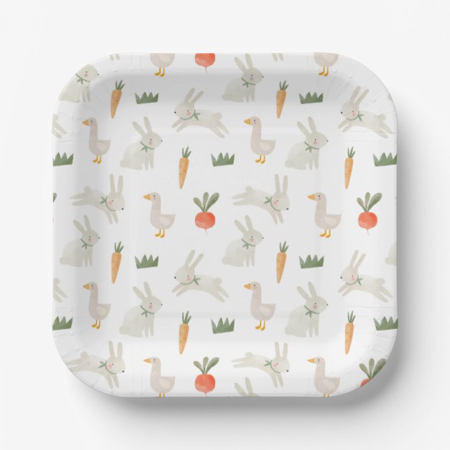 Bunnies & Ducks on the Farm Pattern Paper Plates (Front)