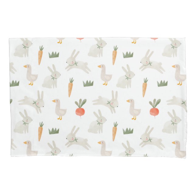 Bunnies & Ducks on the Farm Pattern Pillow Case (Front)