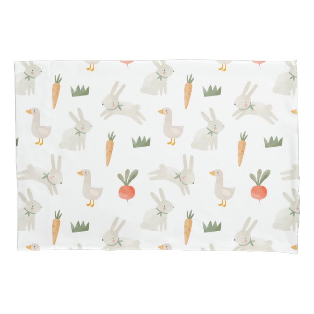 Bunnies & Ducks on the Farm Pattern Pillow Case (Front)