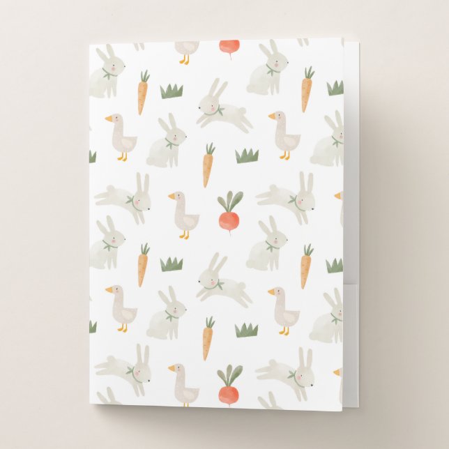 Bunnies & Ducks on the Farm Pattern Pocket Folder (Front)