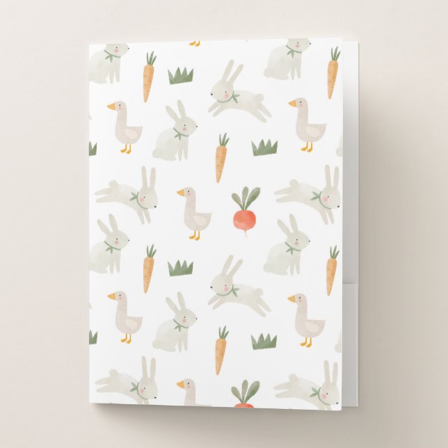 Bunnies & Ducks on the Farm Pattern Pocket Folder (Front)