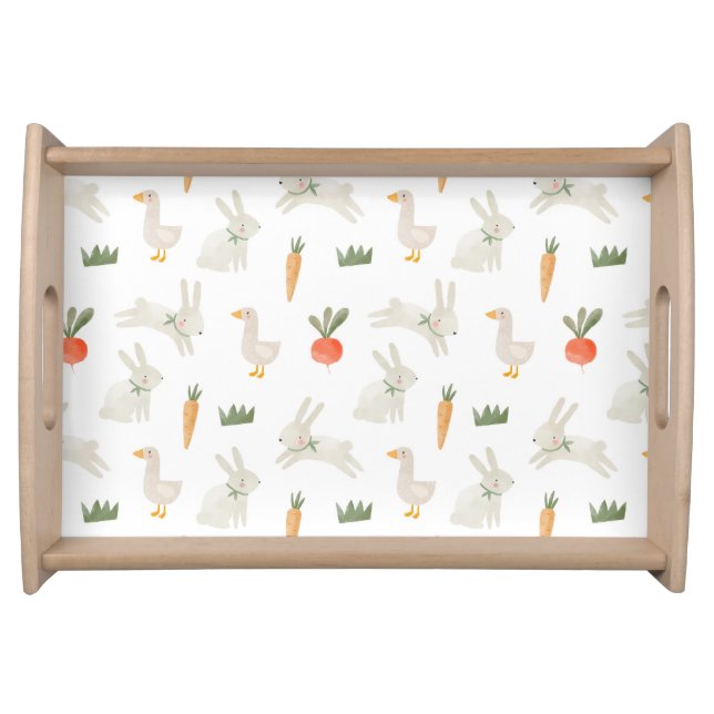 Bunnies & Ducks on the Farm Pattern Serving Tray (Front)