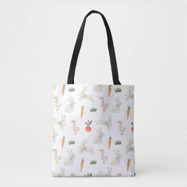 Bunnies & Ducks on the Farm Pattern Tote Bag (Front)
