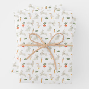 Bunnies & Ducks on the Farm Pattern Wrapping Paper Sheets