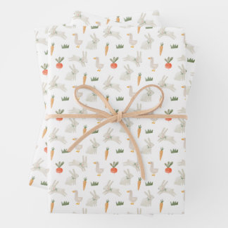 Bunnies & Ducks on the Farm Pattern Wrapping Paper Sheets