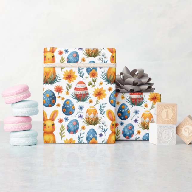 Bunnies, Eggs & Flowers - Easter  Wrapping Paper (Baby Shower)