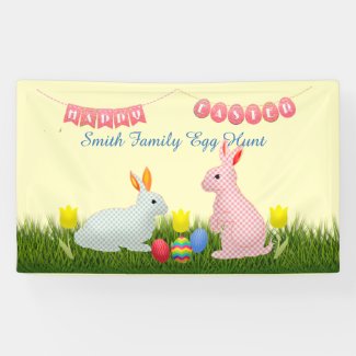 Bunnies, Eggs, Tulips and Happy Easter Bunting Banner