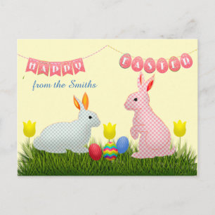 Bunnies, Eggs, Tulips and Happy Easter Bunting Postcard