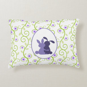 Bunnies Embrace Spring Floral Decorative Pillow