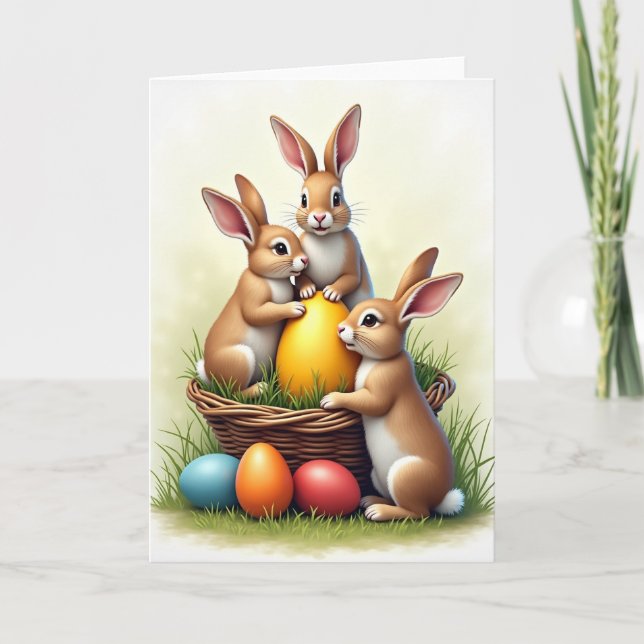 Bunnies Find A Golden Egg Card (Front)