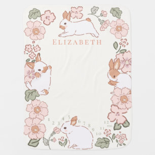 Bunnies & Floral Girl Baby Milestone Blanket