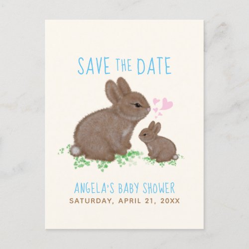 Bunnies Hearts Boy Baby Shower Save The Date Announcement Postcard