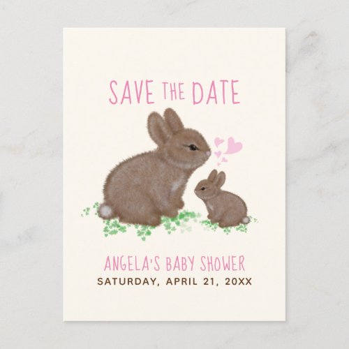 Bunnies Hearts Girl Baby Shower Save The Date Announcement Postcard