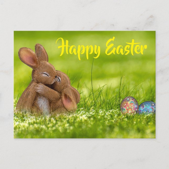 Bunnies Hugging. Happy Easter. Postcard (Front)