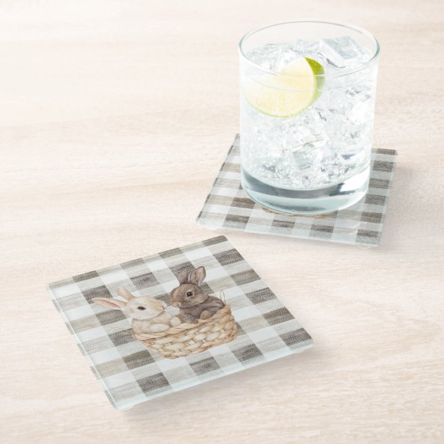 Bunnies in a Basket Glass Coaster (Angled)