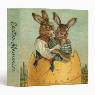 Bunnies in a Gold Egg, Vintage Victorian Easter  3 Ring Binder