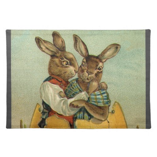 Bunnies in a Gold Egg Vintage Victorian Easter  Cloth Placemat
