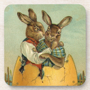 Bunnies in a Gold Egg, Vintage Victorian Easter  Coaster